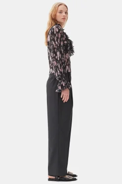 GANNI Plus Size Klær | Dresstoff<Dark Grey Stripe Suiting-bukser Phantom