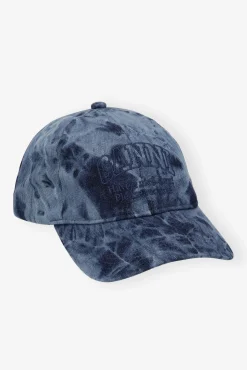 GANNI Hatter<Denim Embroidered Logo-caps BleachedDenim