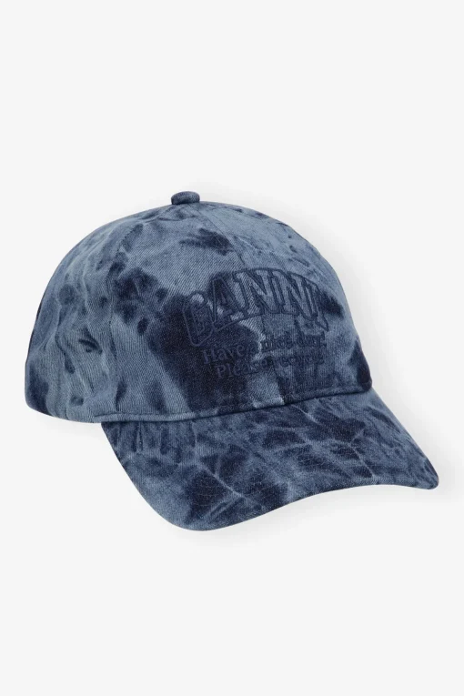 GANNI Hatter<Denim Embroidered Logo-caps BleachedDenim