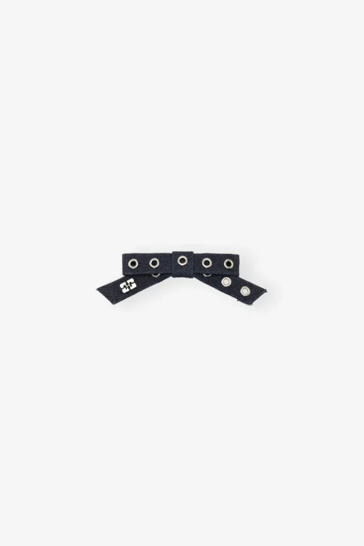 GANNI Accessories Til Hår | Små Gaver<Denim Eyelet Bow-hårspenne DarkNavy
