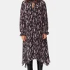 GANNI Kjoler<Floral Printed Pleated Georgette Midi-kjole Phantom