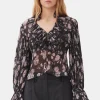 GANNI Topper<Floral Printed Pleated Georgette-bluse Phantom