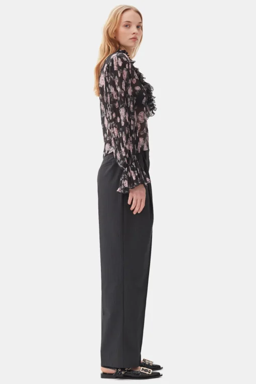 GANNI Topper<Floral Printed Pleated Georgette-bluse Phantom