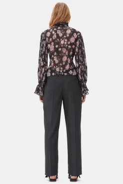 GANNI Topper<Floral Printed Pleated Georgette-bluse Phantom