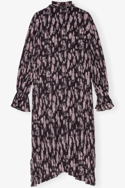 GANNI Kjoler<Floral Printed Pleated Georgette Midi-kjole Phantom