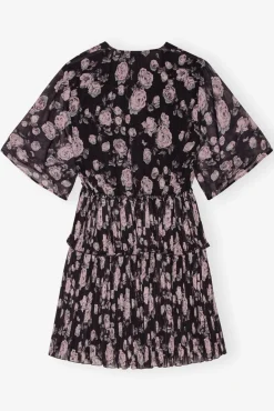 GANNI Kjoler<Floral Printed Pleated Georgette Mini-kjole Phantom