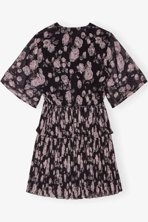GANNI Kjoler<Floral Printed Pleated Georgette Mini-kjole Phantom