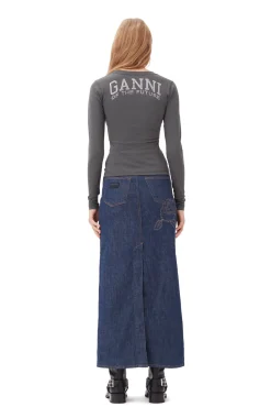 GANNI Fabrics Of The Future<Future Grey Jersey Rhinestone-T-skjorte VolcanicAsh