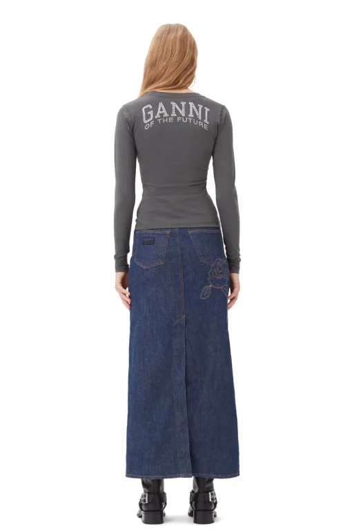 GANNI Fabrics Of The Future<Future Grey Jersey Rhinestone-T-skjorte VolcanicAsh