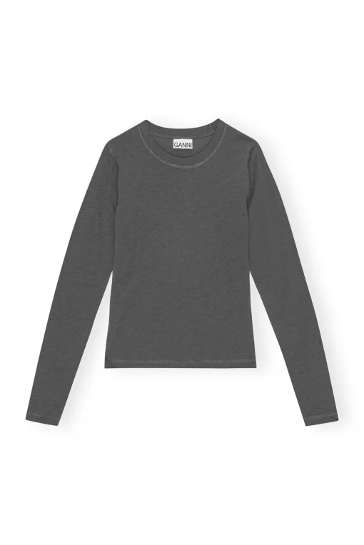GANNI Fabrics Of The Future<Future Grey Jersey Rhinestone-T-skjorte VolcanicAsh