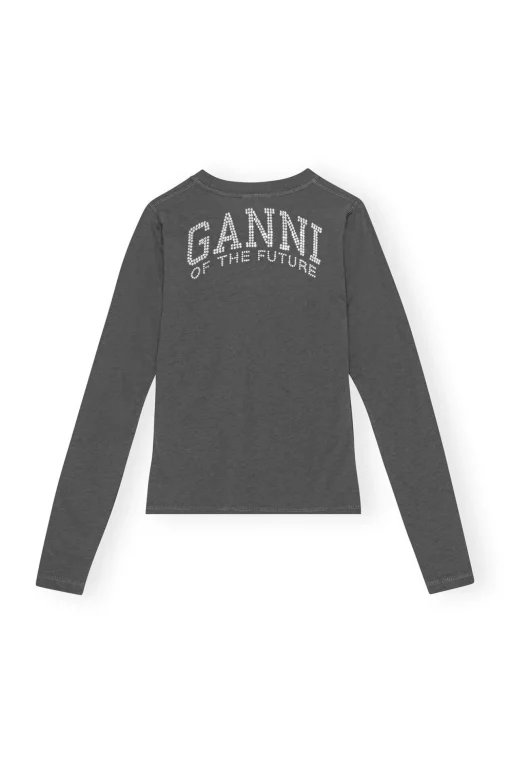 GANNI Fabrics Of The Future<Future Grey Jersey Rhinestone-T-skjorte VolcanicAsh