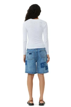GANNI Fabrics Of The Future<Future White Jersey Rhinestone-T-skjorte BrightWhite