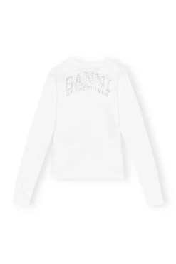 GANNI Fabrics Of The Future<Future White Jersey Rhinestone-T-skjorte BrightWhite