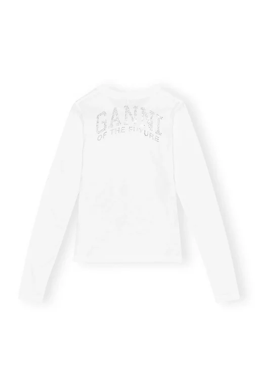 GANNI Fabrics Of The Future<Future White Jersey Rhinestone-T-skjorte BrightWhite