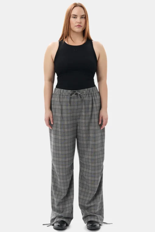 GANNI Plus Size Klær | Bukser<x Paloma Elsesser Check Mix Drawstring-bukser FrostGray