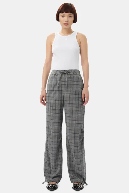 GANNI Plus Size Klær | Bukser<x Paloma Elsesser Check Mix Drawstring-bukser FrostGray