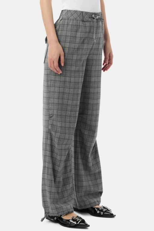 GANNI Plus Size Klær | Bukser<x Paloma Elsesser Check Mix Drawstring-bukser FrostGray