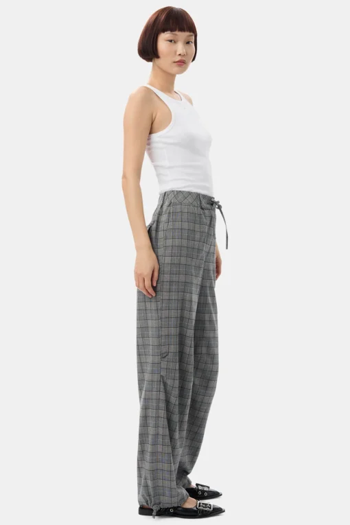 GANNI Plus Size Klær | Bukser<x Paloma Elsesser Check Mix Drawstring-bukser FrostGray