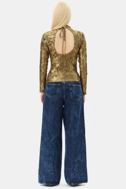 GANNI Ganni Exclusives | Festklær<Long-sleeve-bluse Gold