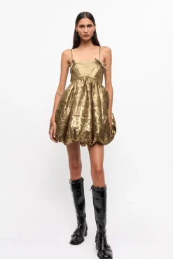 GANNI Ganni Exclusives | Festklær<Pleat Strap Mini-kjole Gold
