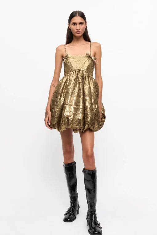 GANNI Ganni Exclusives | Festklær<Pleat Strap Mini-kjole Gold