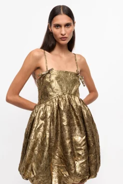 GANNI Ganni Exclusives | Festklær<Pleat Strap Mini-kjole Gold