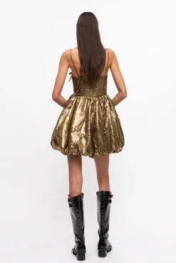 GANNI Ganni Exclusives | Festklær<Pleat Strap Mini-kjole Gold