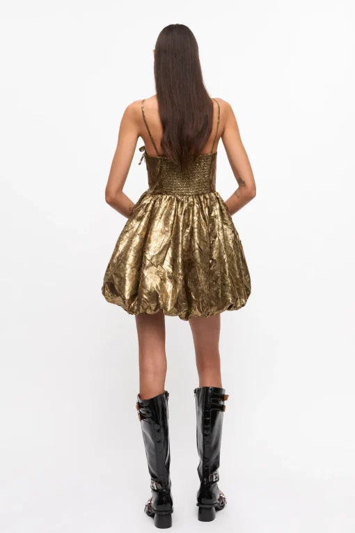 GANNI Ganni Exclusives | Festklær<Pleat Strap Mini-kjole Gold