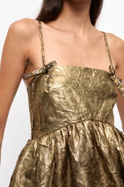 GANNI Ganni Exclusives | Festklær<Pleat Strap Mini-kjole Gold