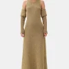 GANNI Kjoler<Sparkle Cold-Shoulder Maxi-kjole Gold