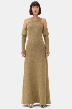 GANNI Kjoler<Sparkle Cold-Shoulder Maxi-kjole Gold