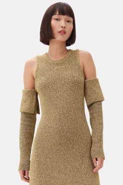 GANNI Kjoler<Sparkle Cold-Shoulder Maxi-kjole Gold