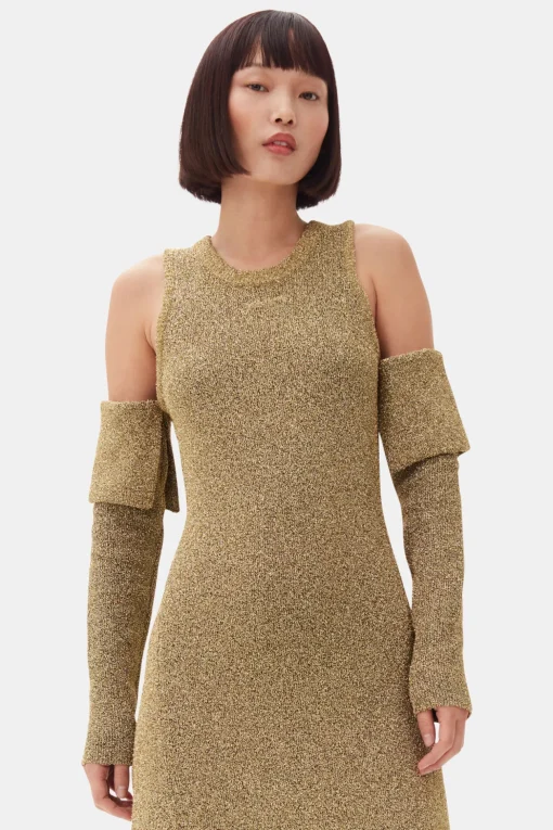GANNI Kjoler<Sparkle Cold-Shoulder Maxi-kjole Gold