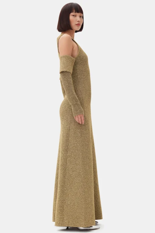 GANNI Kjoler<Sparkle Cold-Shoulder Maxi-kjole Gold