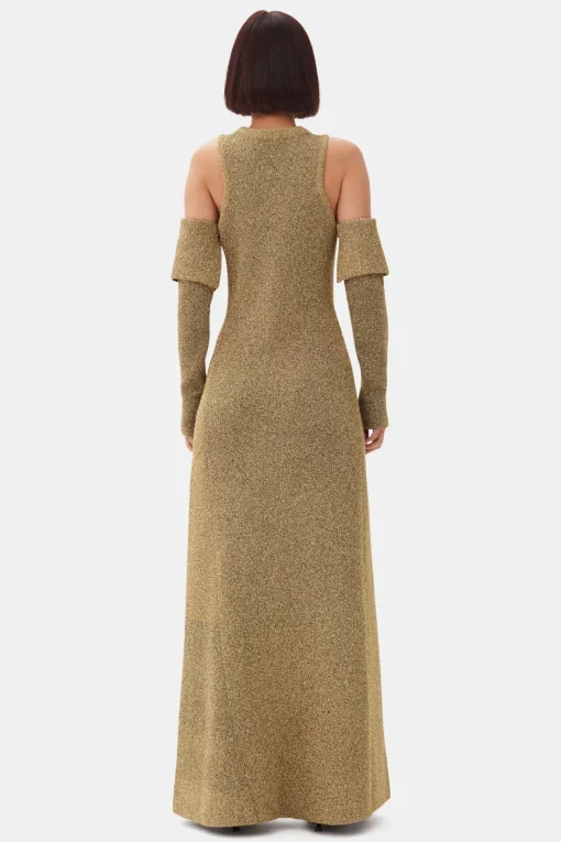 GANNI Kjoler<Sparkle Cold-Shoulder Maxi-kjole Gold