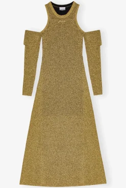 GANNI Kjoler<Sparkle Cold-Shoulder Maxi-kjole Gold