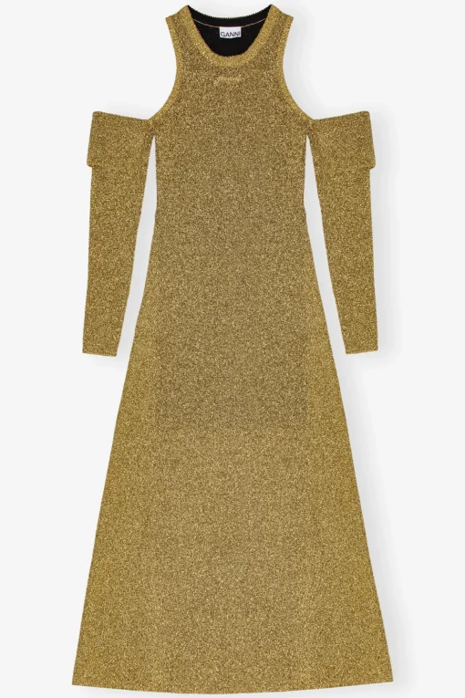 GANNI Kjoler<Sparkle Cold-Shoulder Maxi-kjole Gold
