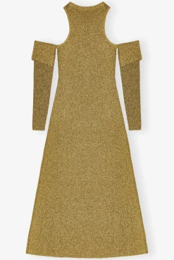 GANNI Kjoler<Sparkle Cold-Shoulder Maxi-kjole Gold