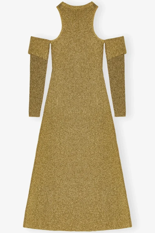 GANNI Kjoler<Sparkle Cold-Shoulder Maxi-kjole Gold