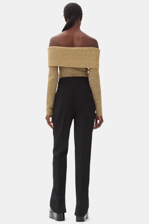 GANNI Strikkeplagg<Sparkle Off-the-Shoulder-bluse Gold