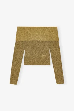 GANNI Strikkeplagg<Sparkle Off-the-Shoulder-bluse Gold