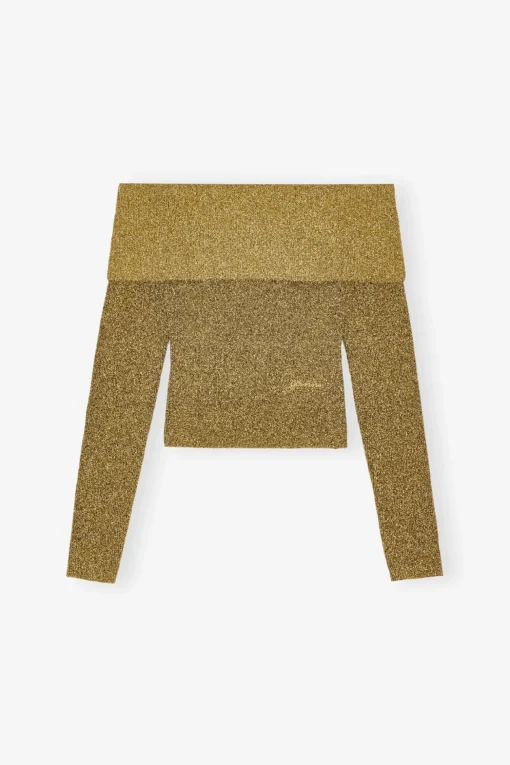 GANNI Strikkeplagg<Sparkle Off-the-Shoulder-bluse Gold