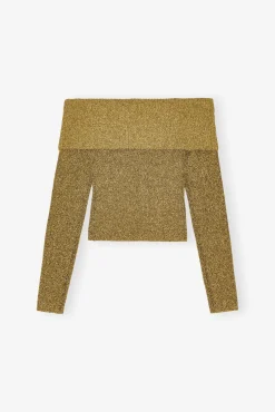 GANNI Strikkeplagg<Sparkle Off-the-Shoulder-bluse Gold