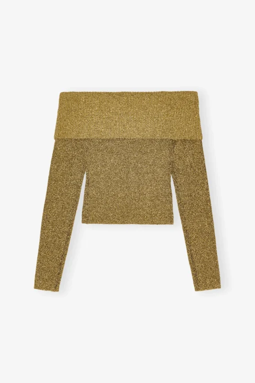 GANNI Strikkeplagg<Sparkle Off-the-Shoulder-bluse Gold