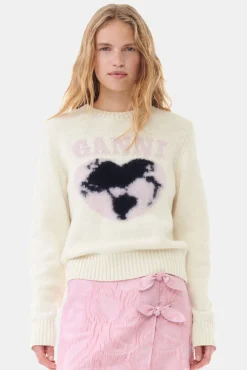 GANNI Strikkeplagg<Graphic Soft Wool Mix O-Neck Egret