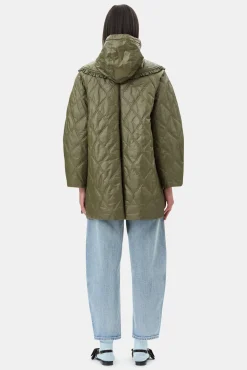 GANNI Ganni Exclusives | Kåper & Jakker<Green Shiny Quilt Midi-jakke Kalamata