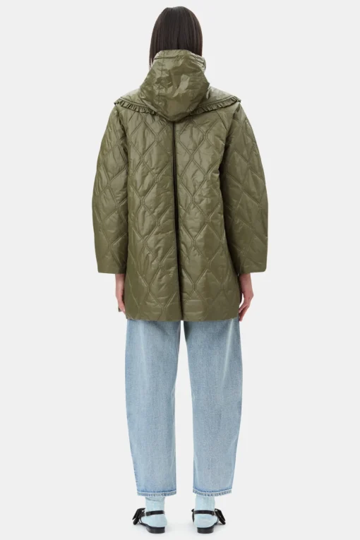 GANNI Ganni Exclusives | Kåper & Jakker<Green Shiny Quilt Midi-jakke Kalamata