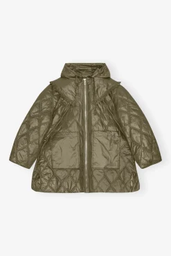 GANNI Ganni Exclusives | Kåper & Jakker<Green Shiny Quilt Midi-jakke Kalamata