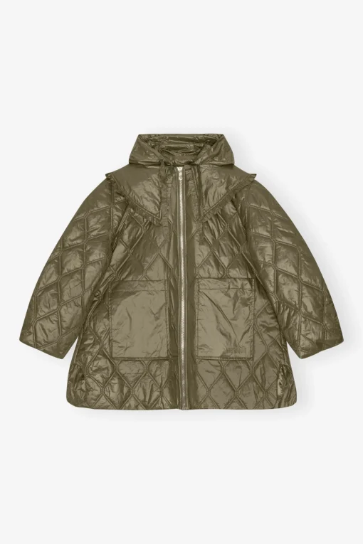 GANNI Ganni Exclusives | Kåper & Jakker<Green Shiny Quilt Midi-jakke Kalamata