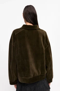 GANNI Ganni Exclusives<Green Velour Drop Shoulder-poloskjorte Kalamata